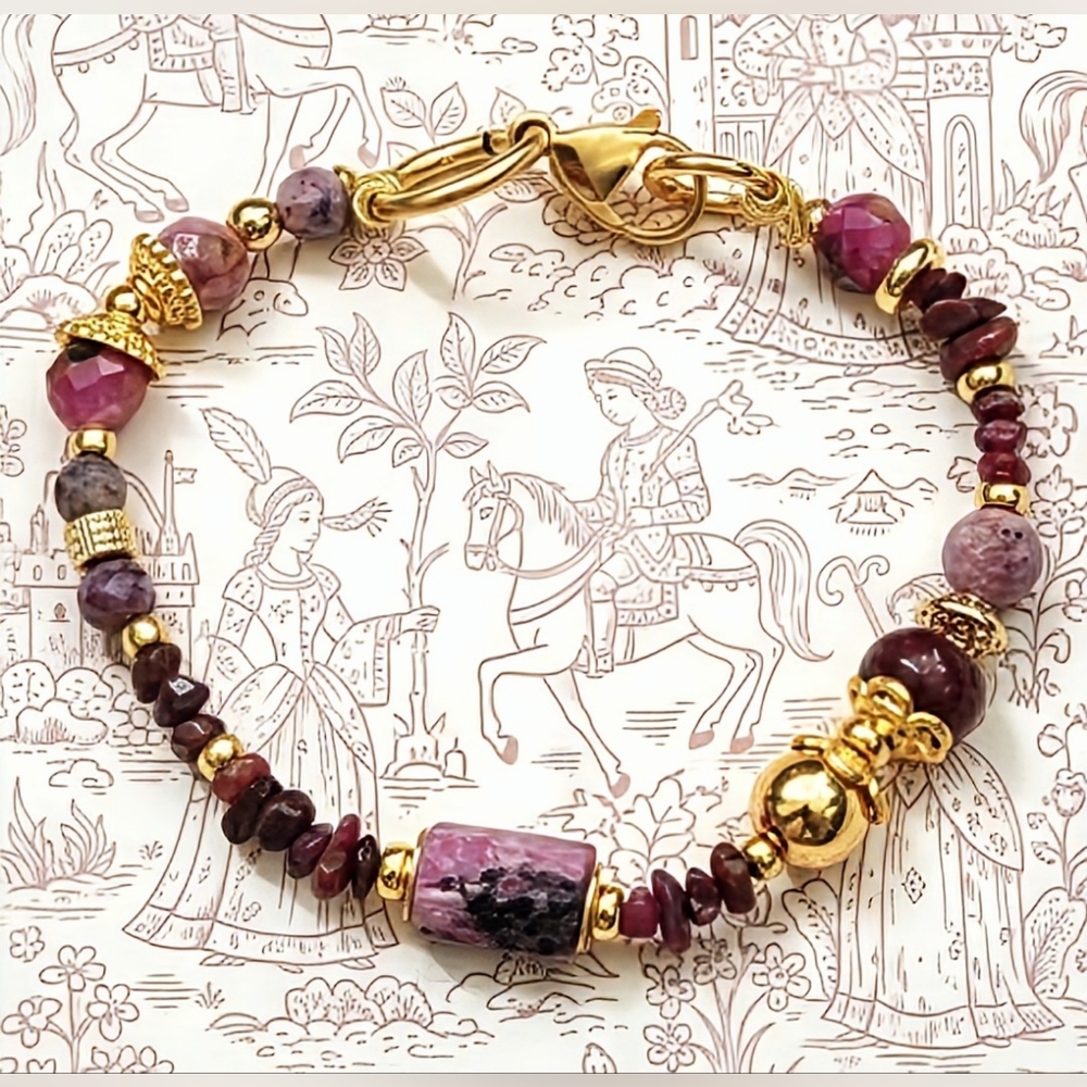 Genuine Ravishing Ruby In Dainty Gold Plated Bracelet